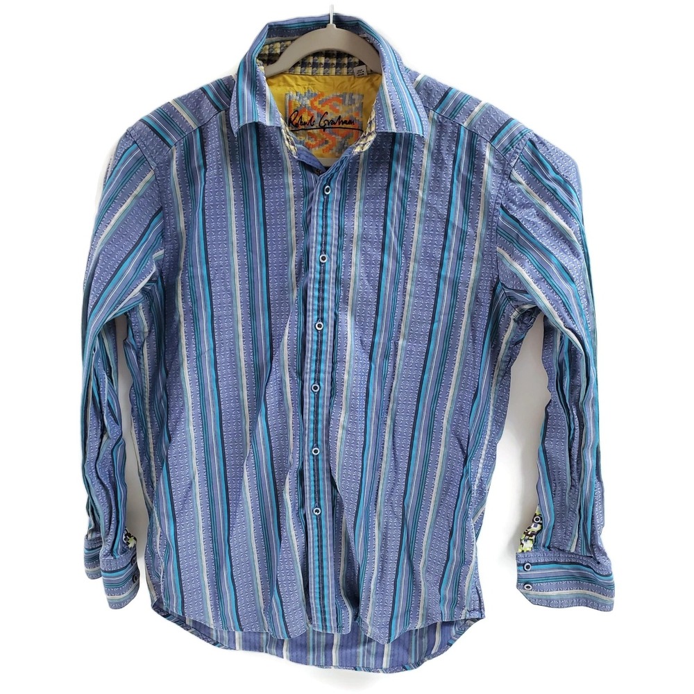 Robert Graham Shirt Mens Medium Striped Long Sleeve Button Down Cotton Blend‎